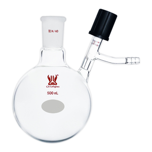 Verrerie de laboratoire personnalisée, récipient de réaction chimique, verre borosilicate transparent, flacons <span class=keywords><strong>Schlenk</strong></span> à fond rond avec valve à vide élevé - Product Image 1