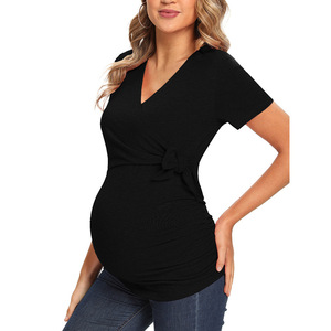 Shanhao <span class=keywords><strong>collezione</strong></span> estiva nuove magliette da donna a maniche corte annodate prige da donna gravidanza t-shirt da donna - Product Image 6