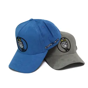 Chapéu personalizado Único bonito 5 Painel azul e cinza Boné de beisebol camurça Logotipo personalizado bordado Boné de esportes ao ar livre para homens