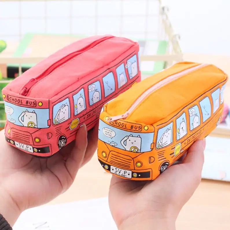 Фабричный креативный большой вместимости холщовый канцелярский ящик для автомобильного автобуса пенал для карандашей для студентов
