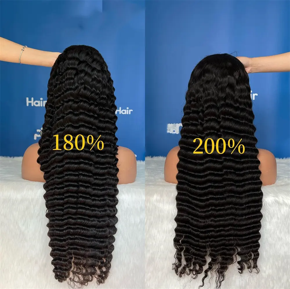 Wholesale HD Brazilian Human Hair Lace Front Wig,Deep Wave Virgin Hair Lace Wig For Black Women,Pre Pluck Wig With Baby Hair