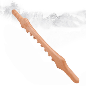Bâton de Massage Gua Sha de 60CM de Long, bâton de raclage du dos et du corps en bois de hêtre carbonisé, masseur de Relaxation musculaire, 10 perles - Product Image 2