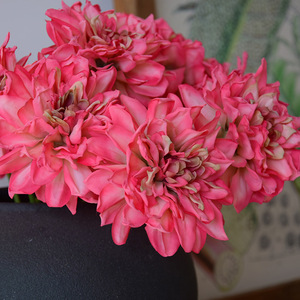 Fleur artificielle vintage à tige unique, <span class=keywords><strong>Dahlia</strong></span> à bord rôti, bord brûlé, décoration d'intérieur, style littéraire, multicolore, pour mariage - Product Image 2