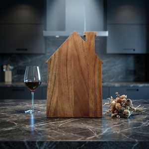 Tabla de Cortar de Madera de Acacia y Haya con Diseño de Casa, Tabla de Charcutería, Bandeja para Servir, Regalos para Agentes Inmobiliarios - Product Image 3