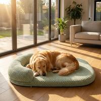 Matelas orthopédique ergonomique pour chien et chat, lit-couchette en forme de croissant avec rebord, en tricot gaufré à bulles, lavable, en mousse à mémoire de forme et éponge, pour l'été et la cage