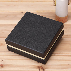 Elegant Square <b>Black</b> Top & Bottom <b>Gift</b> <b>Box</b> with Recycled Materials and Yellow Lined Crepe Fabric Luxurious Packaging - Product Image 2