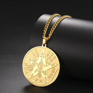 Collana con Ciondolo in Acciaio Inossidabile Finemente Lucidato, Amuleto Stella di Salomone con Pentagramma e Nome di Dio Tetragrammaton, Sigillo della Cabala - Product Image 1