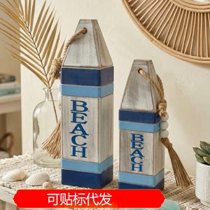 Mediterranean Wooden Buoy Wall Sign Beach Letter <b>Ornament</b> Home Decor Hanging Item Rectangle Blue Vertical Style - Product Image 5