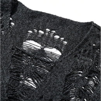 Pull ras du cou déchiré et vieilli pour homme, à manches longues, coupe oversize, tricot ajouré, style gothique, punk rock, emo