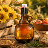 Carafe en verre ambré avec couvercle à bascule et poignée, grande capacité, pour la fabrication de vin, bière, cidre et miad maison