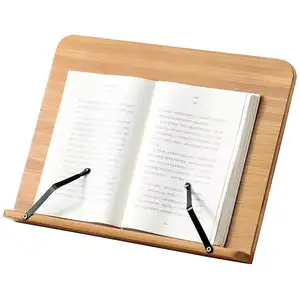 Adjustable Bamboo Book Stand Holder for Document Books iPad Laptop Cookbook Reading Desk Portable Sturdy Stand