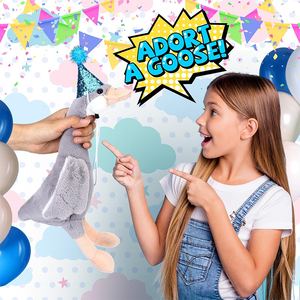 Vente en gros : Peluche personnalisée douce 'Adopt a Silly Goose' en forme de canard gris assis avec petits chapeaux, cadeaux pour fêtes <span class=keywords><strong>d</strong></span>'anniversaire - Product Image 4