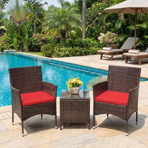 Compact 3 Pieces Outdoor Rattan <b>Bistro</b> <b>Set</b> PE Wicker Garden Furniture Conversation <b>Set</b> with Removable Cushion Covers - Product Image 1