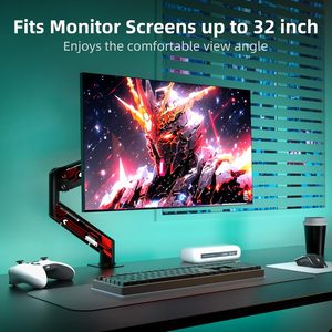Support de moniteur de jeu rouge pour écrans de 13 à <span class=keywords><strong>32</strong></span> pouces, bras réglable à ressort à gaz, charge maximale 10 kg, VESA 75x75/100x100 mm - Product Image 2