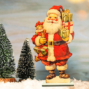 Décorations de Noël vintage, vitrine en bois avec Père Noël de dessin animé, décorations pour fête de Noël. - Product Image 3