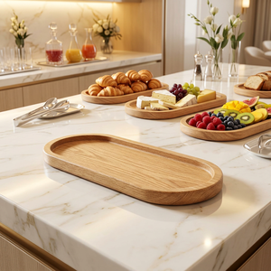 Plateau et assiette rustiques faits à la main en bois d'acacia, lavables au lave-vaisselle, qualité professionnelle pour la cuisine, la salle de bain, l'hôtel - Product Image 1
