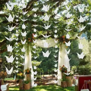 White Origami Paper Crane Garlands for Spring Rustic Wedding Party Decorations Bridal Shower Origami Birds Streamers for Baby Sh