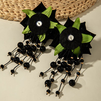 Pendientes de Flores de Rosa Tridimensionales Coloridos de Estilo Europeo y Americano, Pendientes Largos de Tela Fresca con Borlas