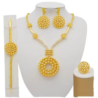 Parure de bijoux africaine 4 pièces plaqué or 24 carats, style vintage, comprenant collier à grand pendentif rond, boucles d'oreilles, bague et bracelet, pour mariage, fiançailles et mariée