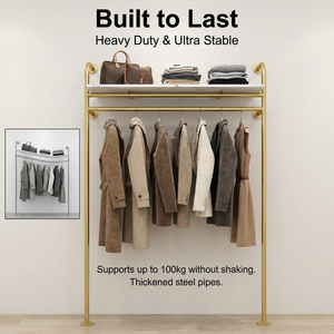 Porte-vêtements mural en métal doré de luxe léger, idéal pour les boutiques de vêtements - Product Image 5