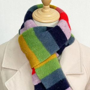 Hiver Filles Boucle Fil Horizontal Stripe Rainbow Colorful Scarf Female Warm Color Blocking Blanket Cashmere Fringed Pompom Scarf - Product Image 6