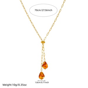 European American Fashion Retro Gold Plated Stainless Steel Geometric Pendant Necklace Brown Tassel Clavicle Chain Daily Party - Product Image 4