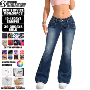 <span class=keywords><strong>Jeans</strong></span> Denim Sexy <span class=keywords><strong>Skinny</strong></span> a <span class=keywords><strong>Vita</strong></span> <span class=keywords><strong>Bassa</strong></span>, Taglio Bootcut, Effetto Invecchiato, Lavaggio Medio, per l'Autunno - Product Image 1