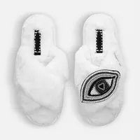 Yeezy-Zapatillas cruzadas de piel sintética para mujer, nuevo accesorio de lujo a la moda, con logotipo personalizado, para dormitorio, Otoño e Invierno