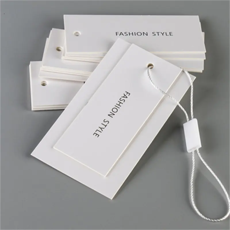 Custom Fashion Design logo brand name high quality clothing tags labels custom paper Hang tags with string Rope for Clothing