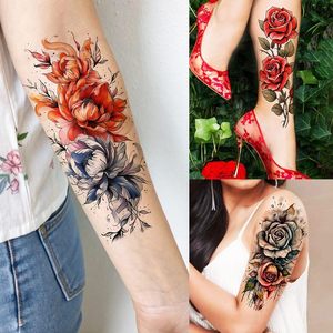 Tatouages temporaires de fleurs de rose pour femmes, filles et adultes – Autocollants de tatouage réalistes de pivoines et de fleurs, attrape-rêves colorés, en vrac, pour la moitié du bras - Product Image 2