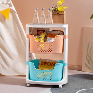 Panier à linge roulant multicouche Bacs de rangement divisés 4 roues verrouillables Plastique perforé Stockage durable à profil mince - Product Image 3