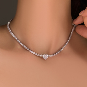 Collar de cadena de tenis con colgante de corazón, chapado en oro de latón, para fiesta - Product Image 6