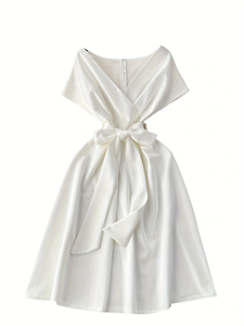 Elegante <span class=keywords><strong>Vestido</strong></span> Mini con Cuello en V y Lazo, <span class=keywords><strong>Vestido</strong></span> <span class=keywords><strong>de</strong></span> Fiesta <span class=keywords><strong>de</strong></span> Manga Corta con Corte en A <span class=keywords><strong>para</strong></span> Mujer, <span class=keywords><strong>Vestido</strong></span> Informal <span class=keywords><strong>de</strong></span> Verano <span class=keywords><strong>para</strong></span> Invitadas <span class=keywords><strong>de</strong></span> <span class=keywords><strong>Boda</strong></span> - Product Image 4