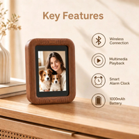 Nuevo Marco de Fotos Digital de 2.8 Pulgadas 2026 con Reloj Despertador, 1GB de Memoria, Reproductor de Fotos, Vídeos y Música para Decoración del Hogar, Color Nogal