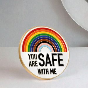 YOU ARE SAFE with ME Broche en métal émaillé nickel noir, motif arc-en-ciel LGBTQ, pour un cadeau badge amusant et mignon - Product Image 3
