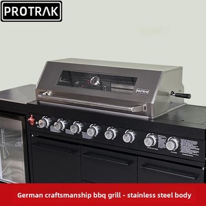 Barbecue au charbon de bois multifonctionnel moderne pour cour de villa, avec meuble de cuisine extérieur, table et panneaux muraux en bois massif - Product Image 3