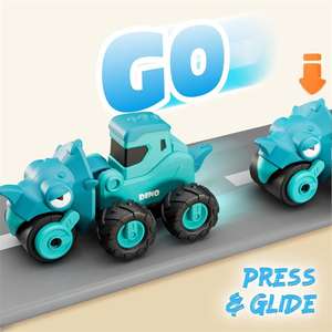 Jouet d'extérieur coulissant de <span class=keywords><strong>dessin</strong></span> <span class=keywords><strong>animé</strong></span> voiture pour enfants 4 pièces <span class=keywords><strong>Dino</strong></span> Press Go Construction camion de course pour les tout-petits - Product Image 3