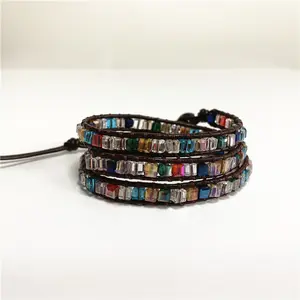 Dazzling Handmade Leather Wrap Bracelet Collection European and American Style Crystal Beaded Bracelet