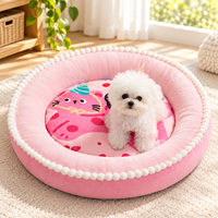 Coussin rond en peluche pour animaux de compagnie avec rebord surélevé pour chats et petits chiens, lit doux et apaisant en forme de beignet