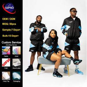 Conjunto Deportivo QZFSO con Logotipo Personalizado, Chaqueta Cortavientos de Nailon con Media Cremallera y Pantalones Cortos, Unisex, Talla Grande - Product Image 1