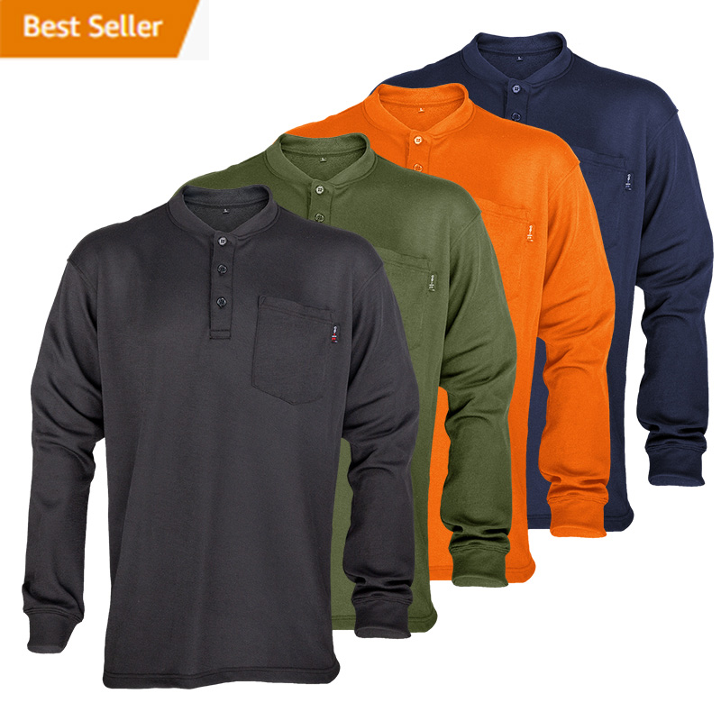 Wholesale Safety Arc Flash Lightweight Knit Fire Resistant Long Sleeve Aramid 3A Work CAT2 Welding Henley FR Shirts for Men