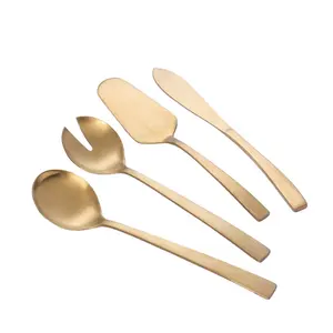 Kek bıçağı ve dilim seti altın salata kaşığı ve çatal/altın sofra takımı setleri paslanmaz çelik mat altın mutfak modern lüks