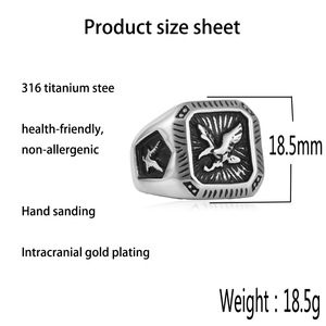 Bague pour homme en acier inoxydable, motif aigle, ton argenté et doré, style rétro punk, design animalier, bijou cadeau 280721 - Product Image 4