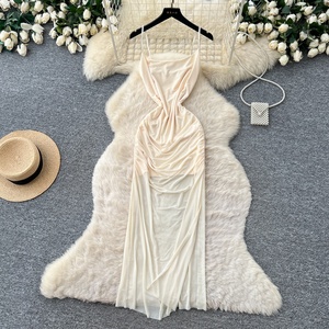 Nuevo <span class=keywords><strong>Vestido</strong></span> Maxi Casual de Verano para <span class=keywords><strong>Mujer</strong></span>, Estilo Túnica Romana con Abertura, Ajustado, de Malla, Corte Imperio - Product Image 4
