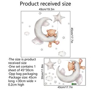 Cartoon Moon Sleeping Bear PVC <b>Wall</b> <b>Stickers</b> Dreamy <b>Cloud</b> & Star Decals for Kids Bedroom & Nursery Removable DIY <b>Wall</b> Art - Product Image 6