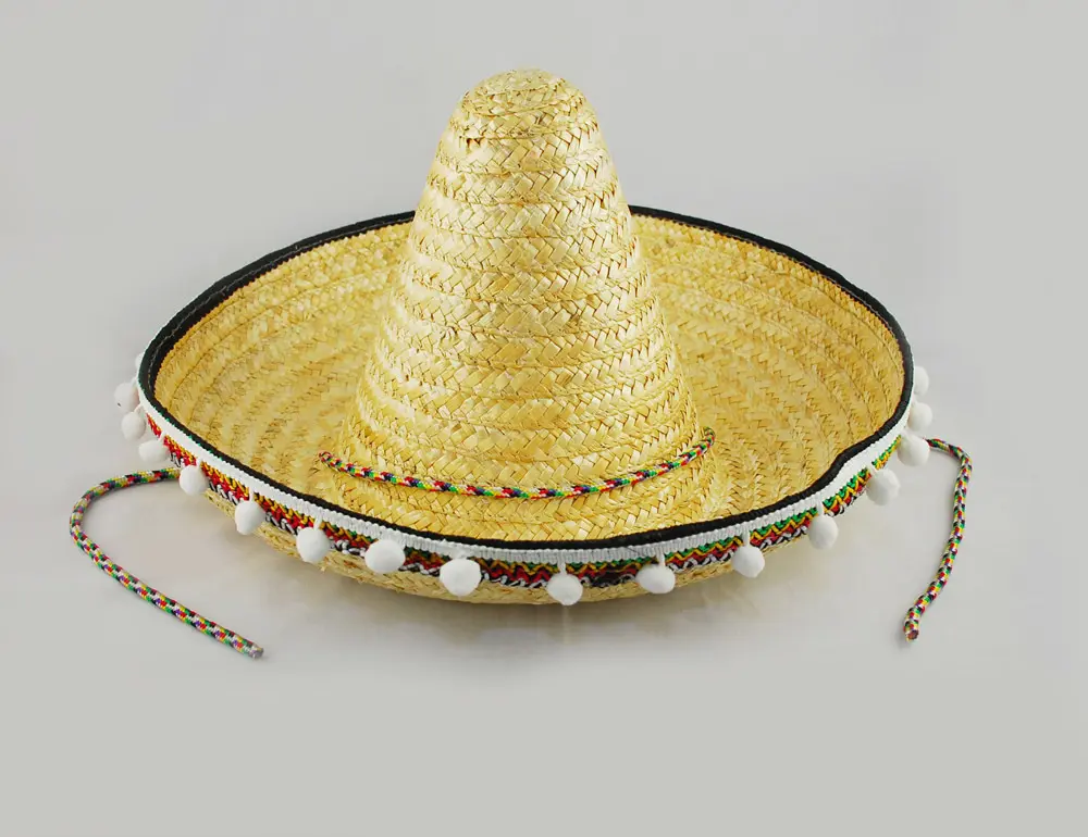नई शैली उच्च गुणवत्ता वाली पार्टी मजाकिया पुआल मेक्सिकन सेंसेंटा टोपी पीले मेक्सिकन सोम्ब्रेरो टोपी पोम सोम्ब्रेरो टोपी