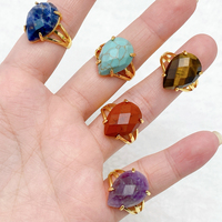 Cincin Batu Kristal Labradorit Turquoise Amethyst Quartz Bentuk Tetesan Air dengan Inlay Batu Permata Multi untuk Wanita
