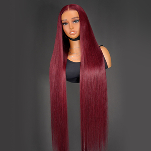 50 Inch <strong>Red</strong> Wine Burgundy Colored <strong>Wigs</strong> Exclusive Lengths 30-50 Inch Luxury Human Hair <strong>Wigs</strong> 13*6 HD Lace Front <strong>Wigs</strong> - Product Image 2