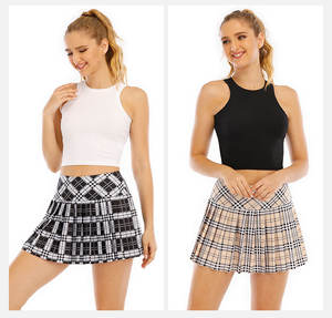 Оптовая продажа: Женская летняя спортивная одежда для активного отдыха, теннисная юбка-шорты из стрейч-спандекса/хлопка с плиссировкой и клетчатым узором - Product Image 5