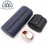 Étui à montres léger en cuir véritable fait main de luxe à 3 emplacements avec logo personnalisé Mount Yanzhi, doublure en velours et fermeture à bouton